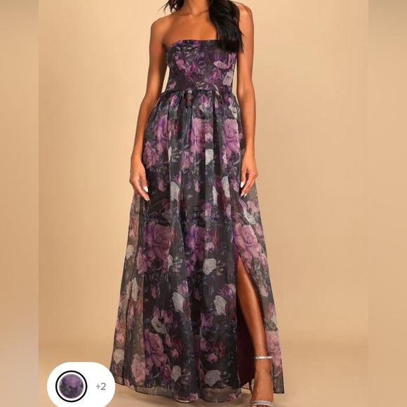 Lulu’s Purple Floral Print Strapless Bustier Maxi Dress size small - Picture 1 of 4